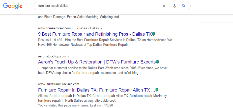 google seach furniture repair dallas